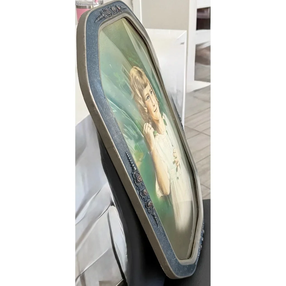 Antique 1922 Hand Colored Portrait Convex Bubble Glass Frame 21.5